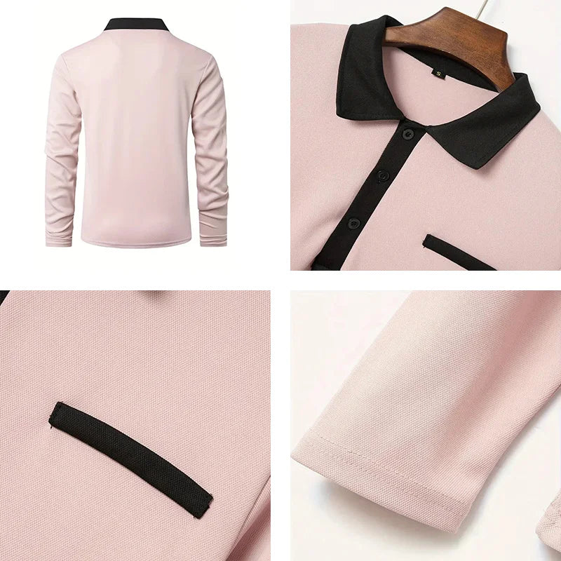 Spring and Autumn Men's Polo Shirt Lapel Pocket T-shirt Men's Business Casual Long sleeved European and American Plus Size