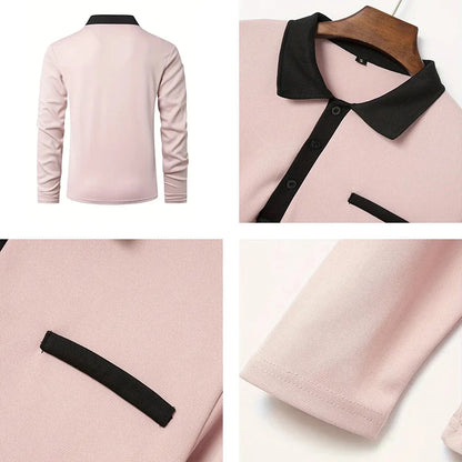 Spring and Autumn Men's Polo Shirt Lapel Pocket T-shirt Men's Business Casual Long sleeved European and American Plus Size