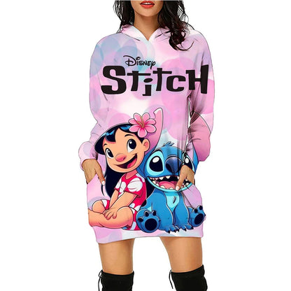 Y2k Stitch Dresses for Women 2024 Disney Woman Clothes Mini Dress With Hood Hoodie Kawaii Fashion Luxury Party Sweater Dress 3XL