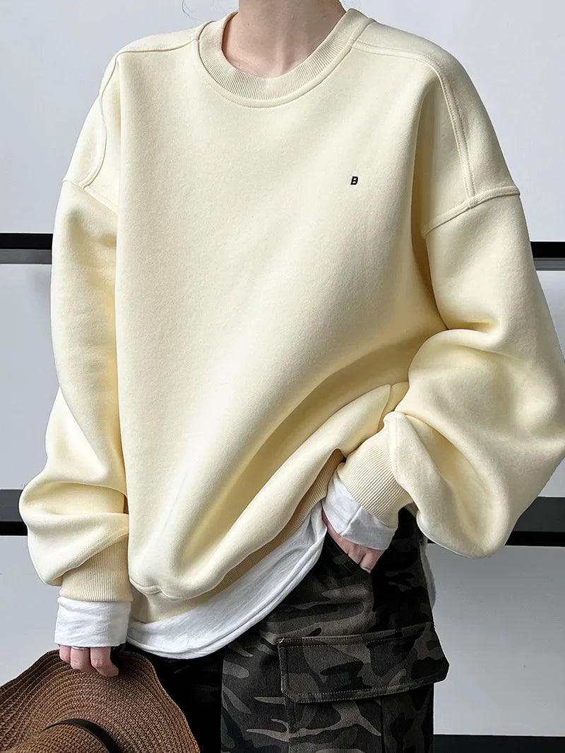 Autumn New Casual Loose Solid Hoodie Women's Embroidered Long Sleeve Top With Velvet