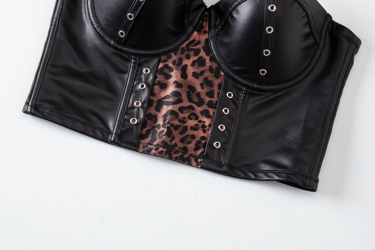 Stylish Wowen PU Leather Corset Imitation Leather Festival Clothing Bustier Lady Cropped Top Girls Punk Rock Club Party Camis