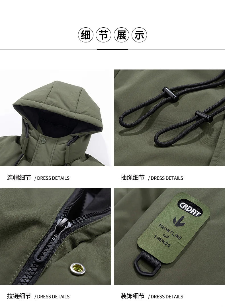 Winter new style cotton coat for men 2026 snap-closed hooded jacket neutral style mid-length workwear cotton coat for men