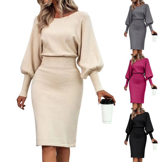 Women Fashion Sexy Slimming Dress Casual Simple Solid Color Bodycon Skirt Female Elegant Temperament Dating Long Sleeve Skirt