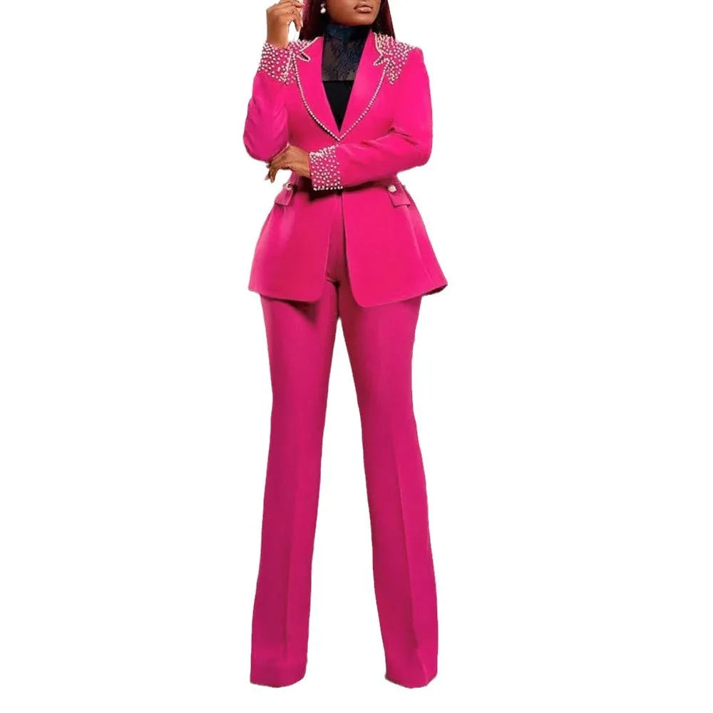2 Pieces Women's Sets Autumn Winter Long Sleeve Pearl Blazers Suit Tops And Pants Suits Two Piece Set Tracksuit Outfit 2026