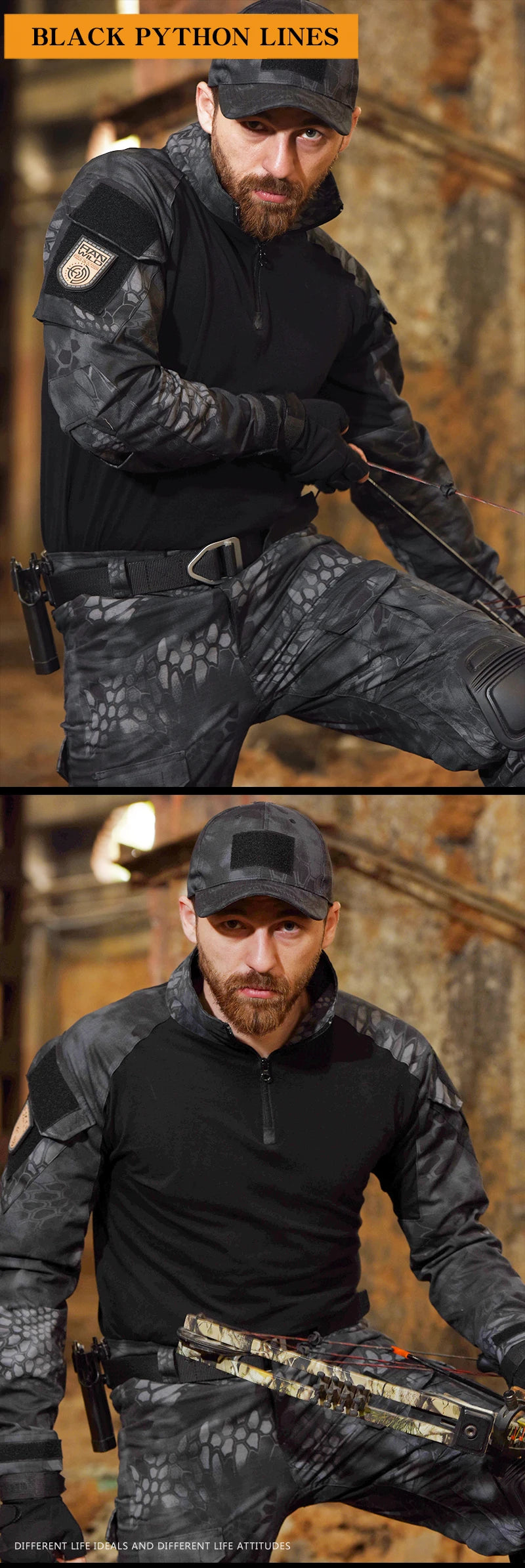 Men's Outdoor Tactical Shirts Long Sleeve Outfit Combat Shirt 1/4 Zipper Ripstop Tops Workwear pullover Camo Airsoft T-Shirts