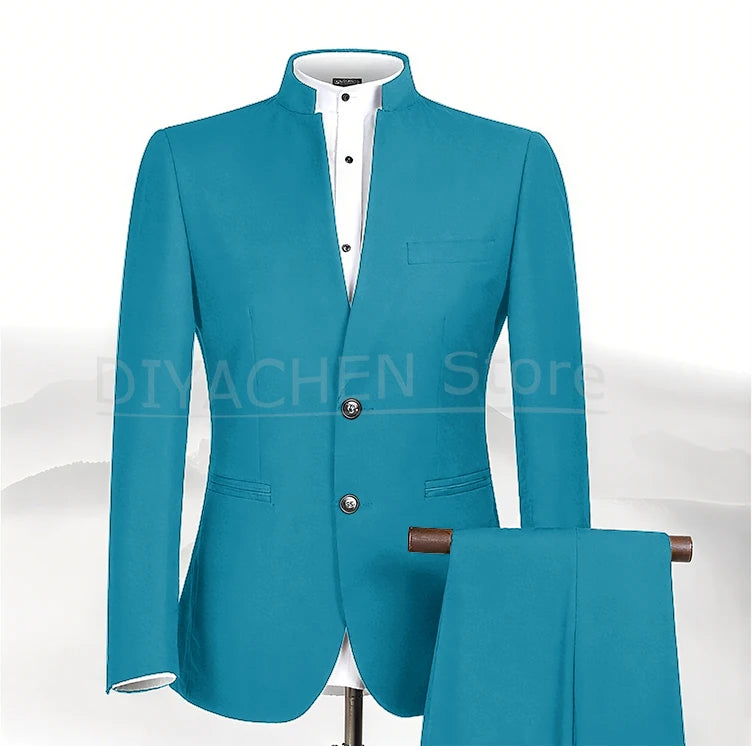 2025 New Style Men Chinese Tunic Collar Bridegroom Suit Formal Wear Dress Slim Fit Mens Suits Groom Wedding Blazer Costume Homme