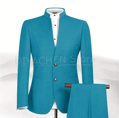 2025 New Style Men Chinese Tunic Collar Bridegroom Suit Formal Wear Dress Slim Fit Mens Suits Groom Wedding Blazer Costume Homme