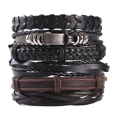 Fashion Bracelet Viking  Bracelet For Men Hand Bracelets Woven Skull Hand Jewelry Adjustable Leather Set viking man bracelet