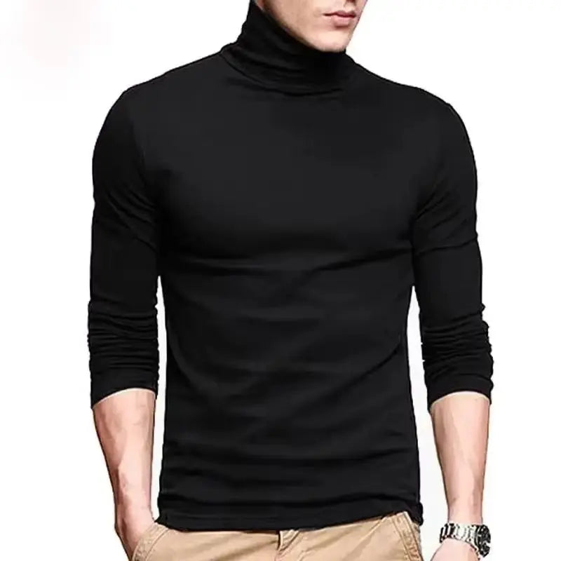 Korean Clothing Blouse Oversize Golf Wear Casual Full Cotton Men's Turtleneck Base Shirt Simple Solid Color Long Sleeve Tops Tee