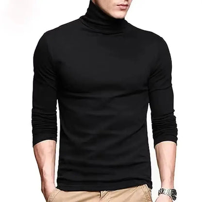 Korean Clothing Blouse Oversize Golf Wear Casual Full Cotton Men's Turtleneck Base Shirt Simple Solid Color Long Sleeve Tops Tee