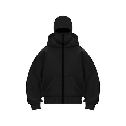 Men's and women's Balaclava Y2K Gothic Harajuku winter new item double hooded sweatshirt Unisex hooded mask zipper sportswear