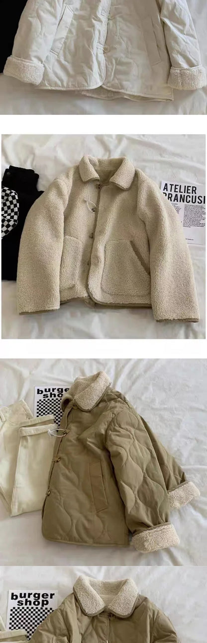 Faionable Double-Sided Wear Lamb Fur Cotton Jaet Women Winter Large Size Casual Thi Warm Cotton Coat Outerwear