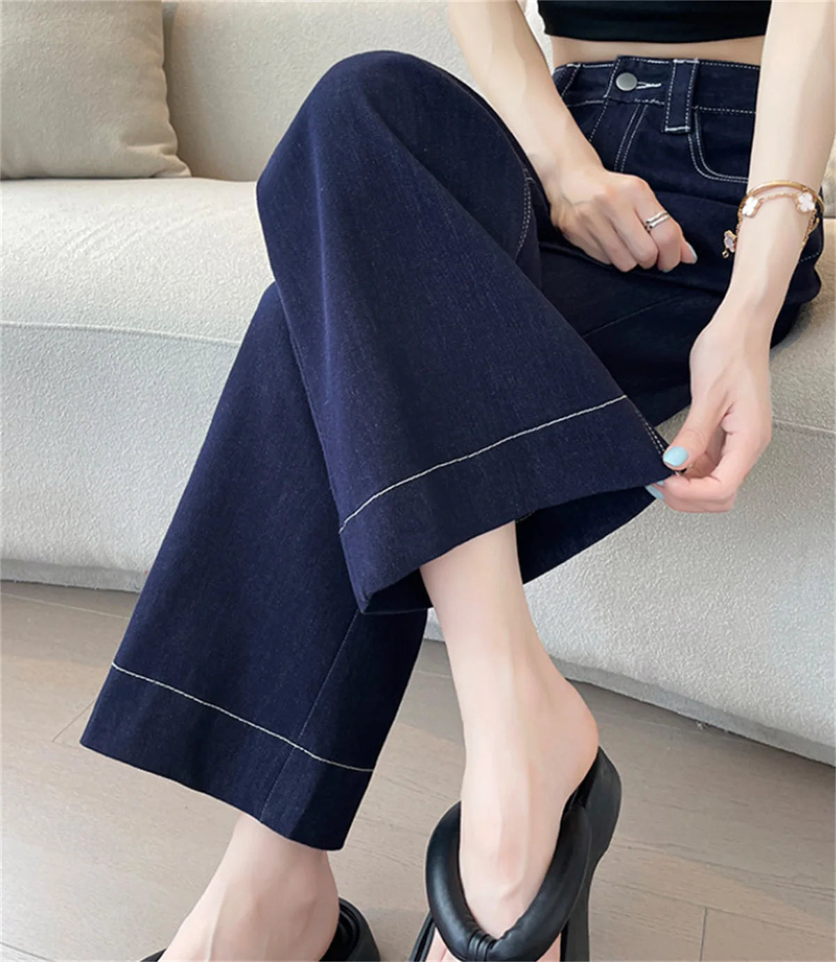 Fashion Wide Leg Jeans Women 2026 Spring Autumn New Retro High Waist Pant Solid Chic Casual Trousers Office Lady Street Pants
