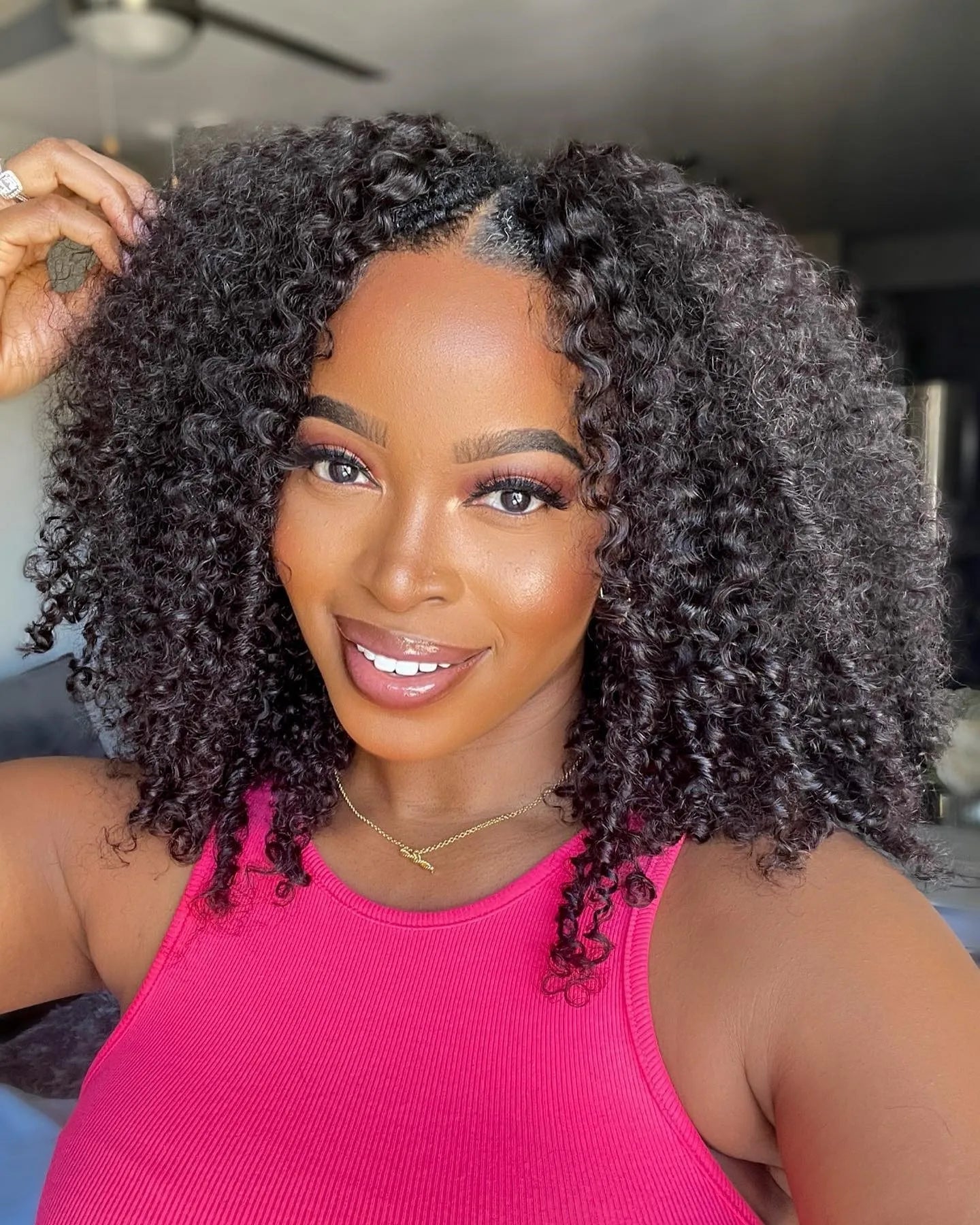 Kinky Curly V Part Wig Human Hair No Leave Out Thin Part Brazilian Hair Wigs for Women 250% Afro Curly Glueless V/U Part Wigs