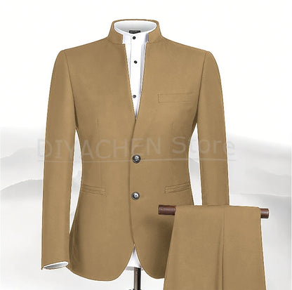 2025 New Style Men Chinese Tunic Collar Bridegroom Suit Formal Wear Dress Slim Fit Mens Suits Groom Wedding Blazer Costume Homme