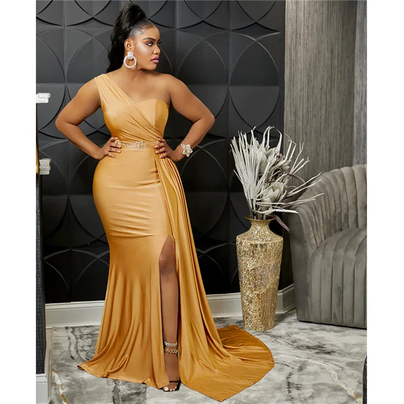 Sexy One Shoulder Elegant Evening Dresses for Women Party Night Mermaid Dress Backless Side Split Bodycon Long Dress Vestidos