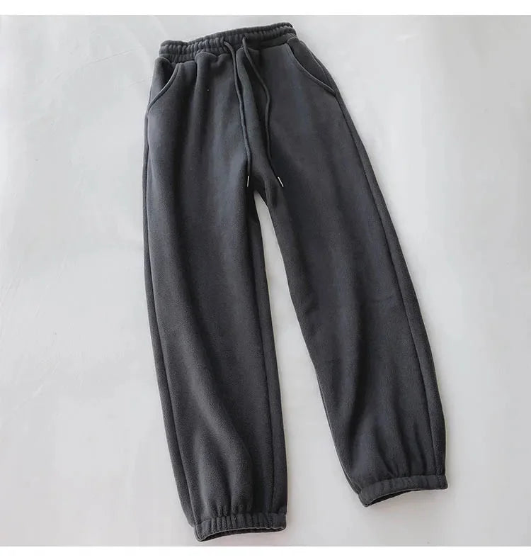 Thick Warm Fleece Lined Wide Leg Casual Sweatpants Women's Autumn Winter plus Size Cuffed Slimming Loose Fit Sport Pants