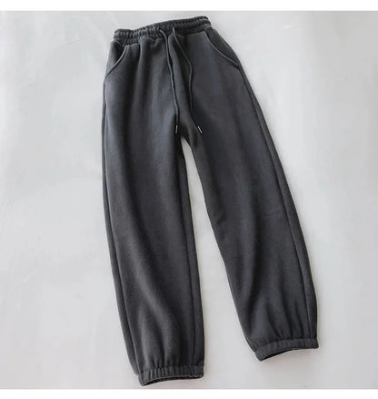 Thick Warm Fleece Lined Wide Leg Casual Sweatpants Women's Autumn Winter plus Size Cuffed Slimming Loose Fit Sport Pants