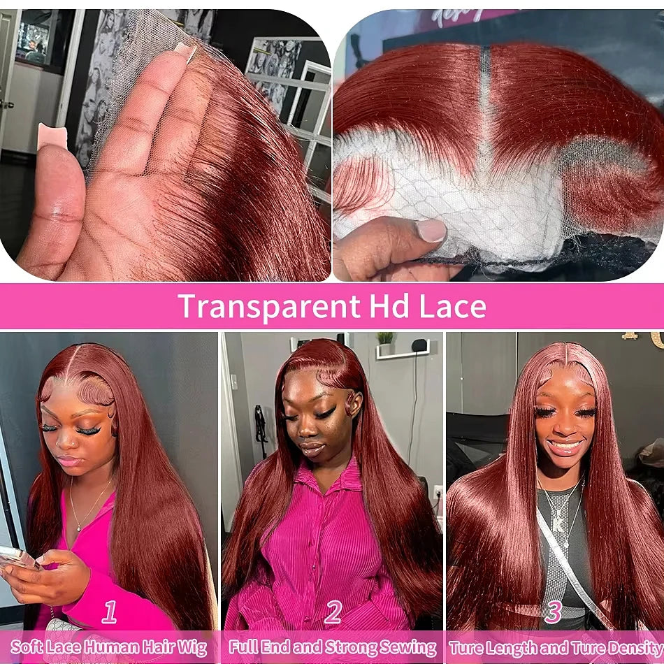 Reddish Brown Straight Wigs13x4 HD Lace Human Hair Wig Pre Plucked 30 inch Colored Lace Frontal Wigs  Brazilian 100%Human Wig