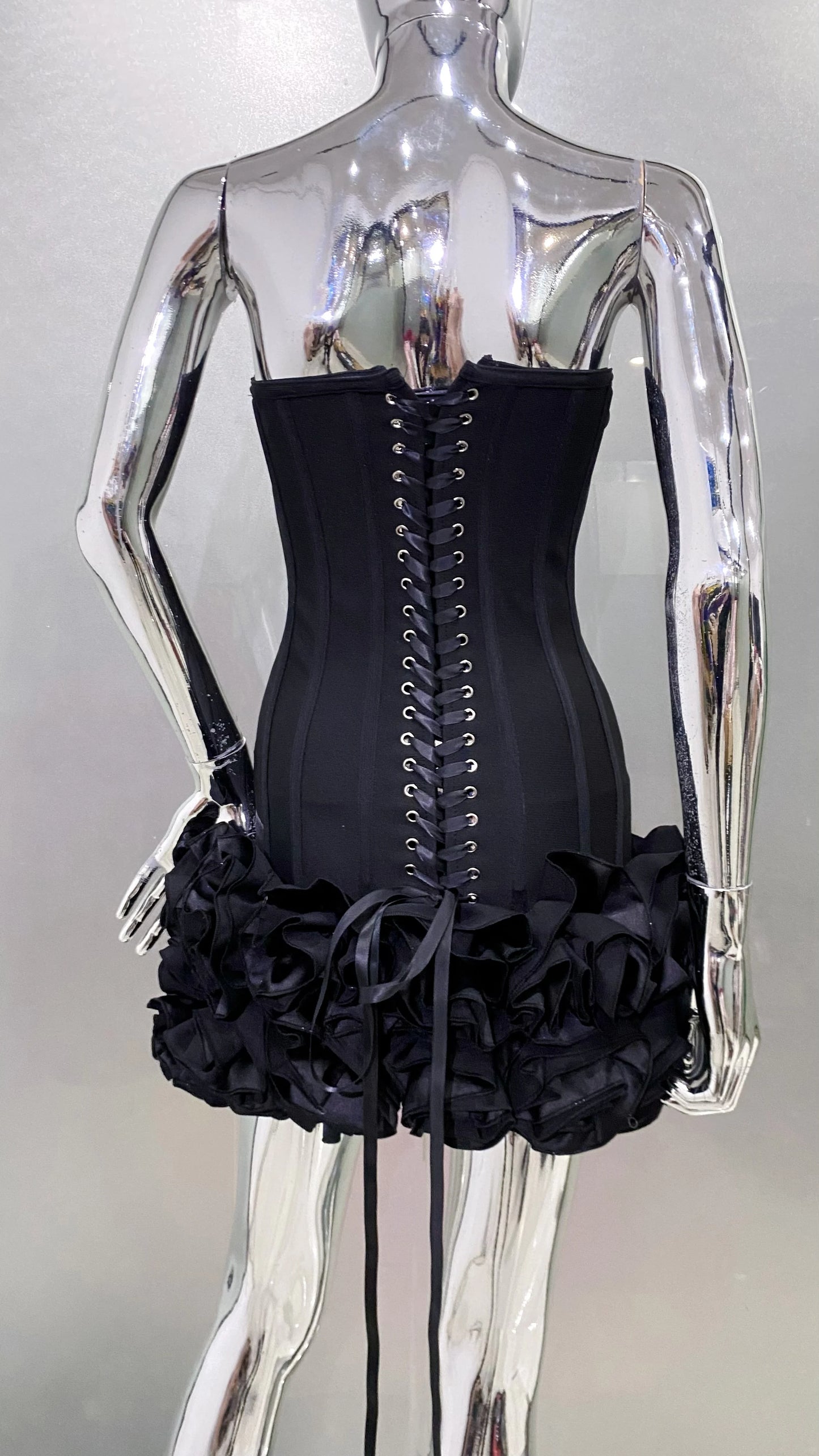 Stereoscopic Flowers Back Laceing Strapless Red Bandage Mini Evening Dress Sweet Woman Birthday Party Dress Performance costume