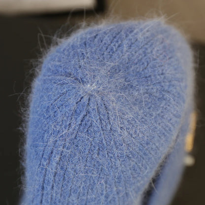 Letter Fluffy Angora Fur Beanies Winter Hat for Woman Luxury Fluffy Knited Hat Bonnet Lady Autumn Winter Warm Skullies Cap