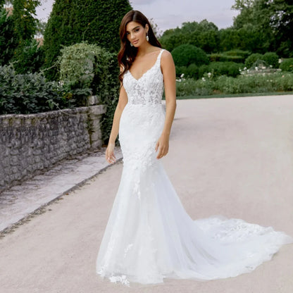 Wedding Dress Customized Bride Dresses Sequined Lace Appliques Luxury V Neck Mermaid New Bridal Gowns Elegant Vestidos De Novia