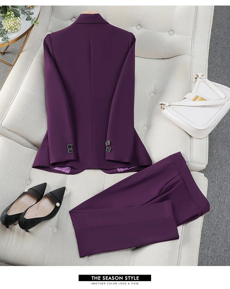 Autumn Winter Women Pant Suit Office Ladies Female Business Work Wear 2 Piece Set Formal Blazer Jacket And Trouser