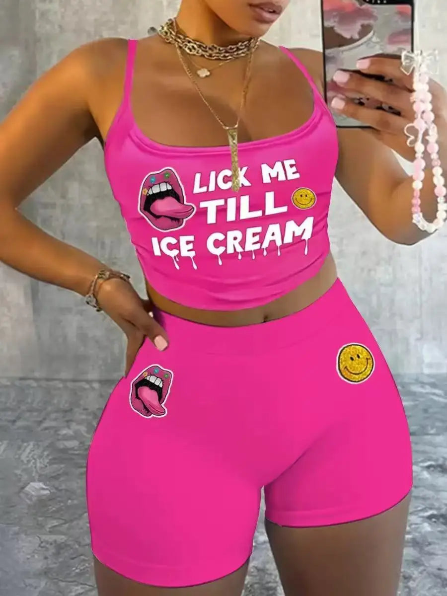 Sexy Spaghetti Strap Crop Tops And Short 2 Piece Sets Woman Outfit 2026 Summer Sexy Sport Casual Two Piece Set Women Short Sets