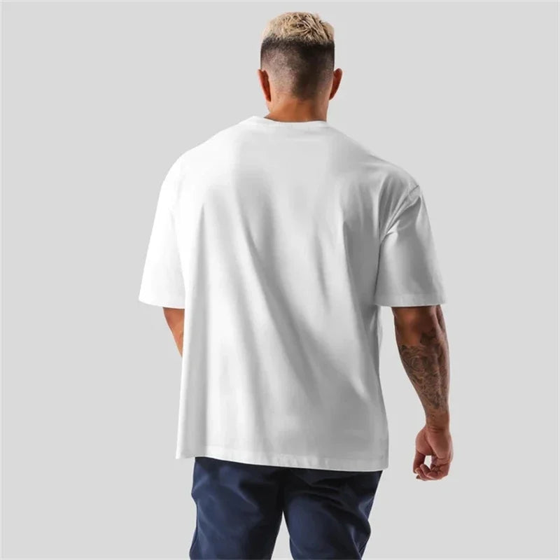 ONE POINT LYFT Print Big T Shirt Men Running Sport Gym Fitness Training Oversize 100% Cotton T-shirt Mens Bodybuilding Tee Tops