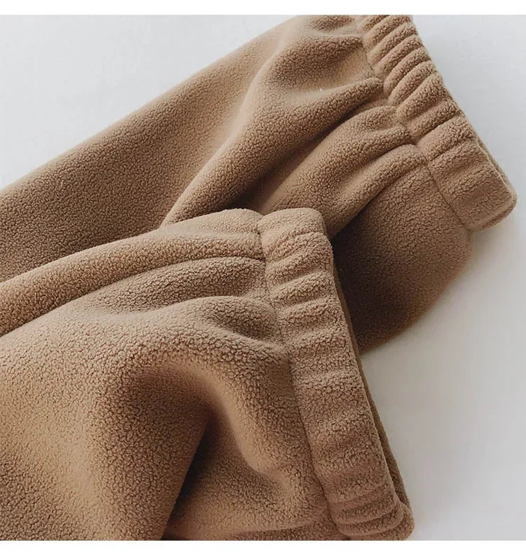 Thick Warm Fleece Lined Wide Leg Casual Sweatpants Women's Autumn Winter plus Size Cuffed Slimming Loose Fit Sport Pants