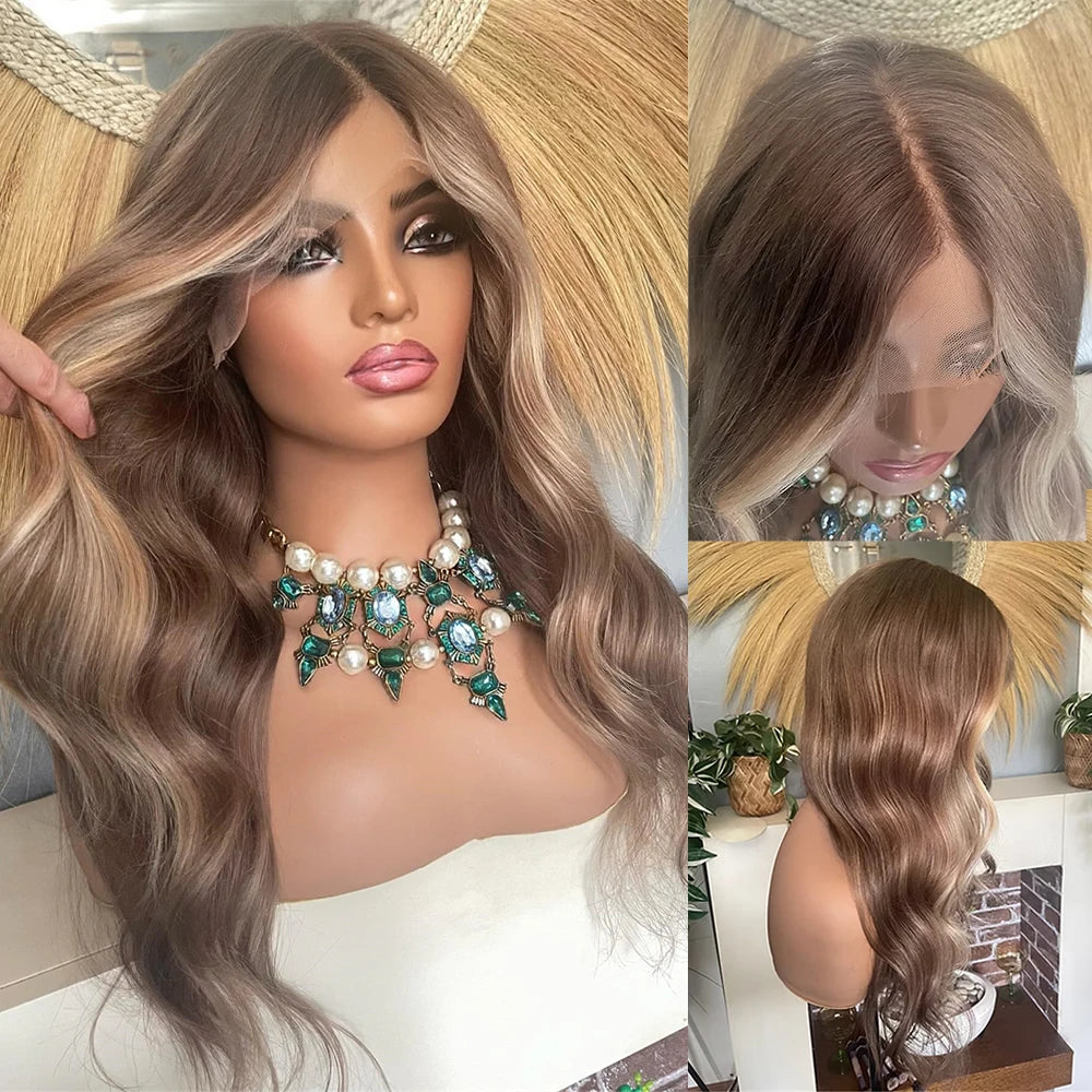 Long Blonde Wig for Women Middle Part Ombre Blonde Wavy Wigs Natural Looking Synthetic Heat Resistant Fiber Wigs for Daily Party