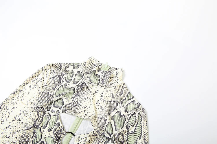 Sisterlinda Hollow Jumpsuit Woman Sexy Snake Print Cirque Full Sleeve Skinny Fitness Midnight Clubwear Party Coquette Overalls