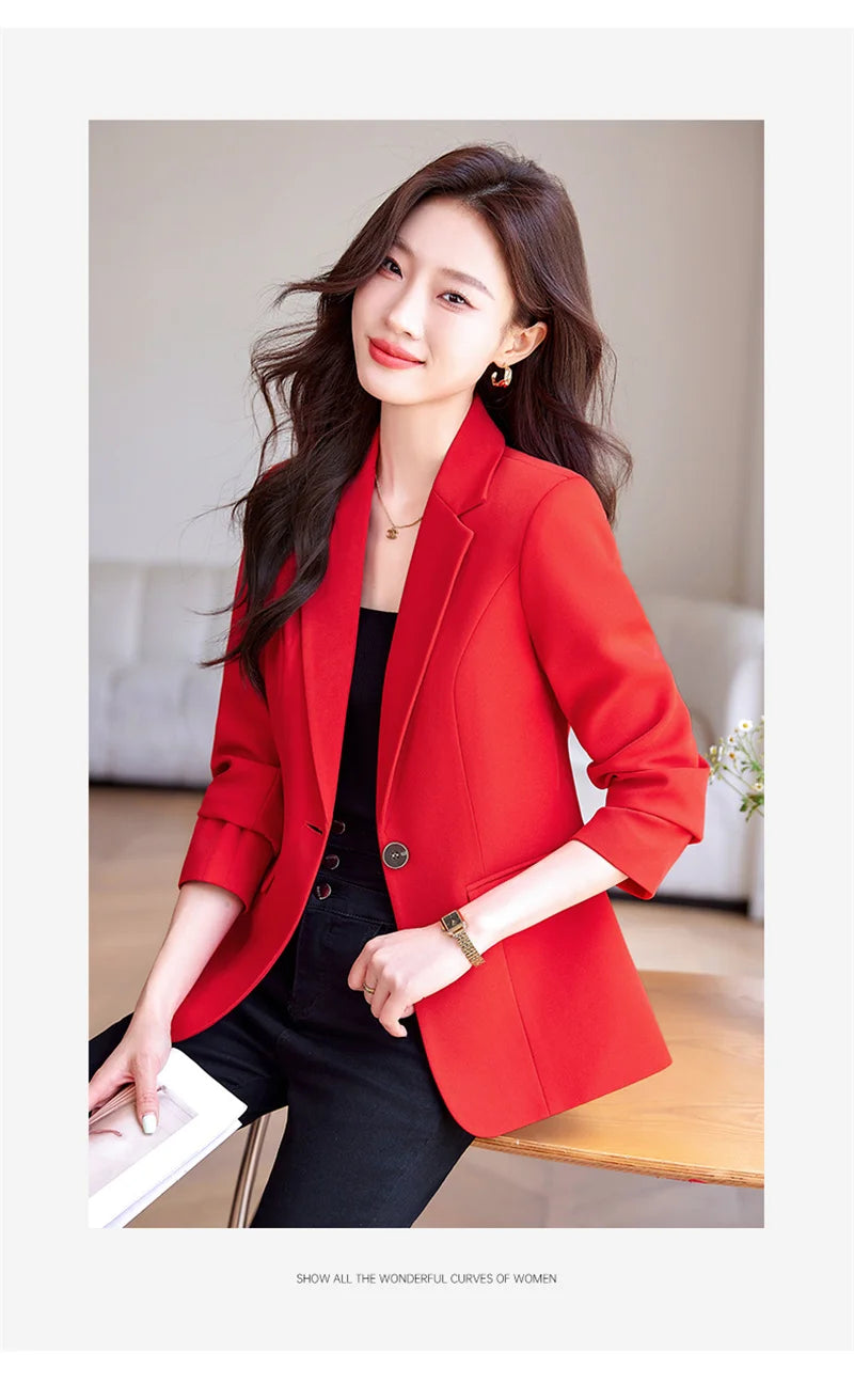 Women Blazer Casual Single Button Long Sleeve Red Black White Slim Suit Ladies Office Coat Fashion New Winter Autumn Jacket 2025 & 2026