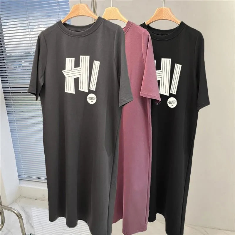 Korean Casual Loose Short Sleeved Dress Women's Summer New Plus Size Pullover Dress