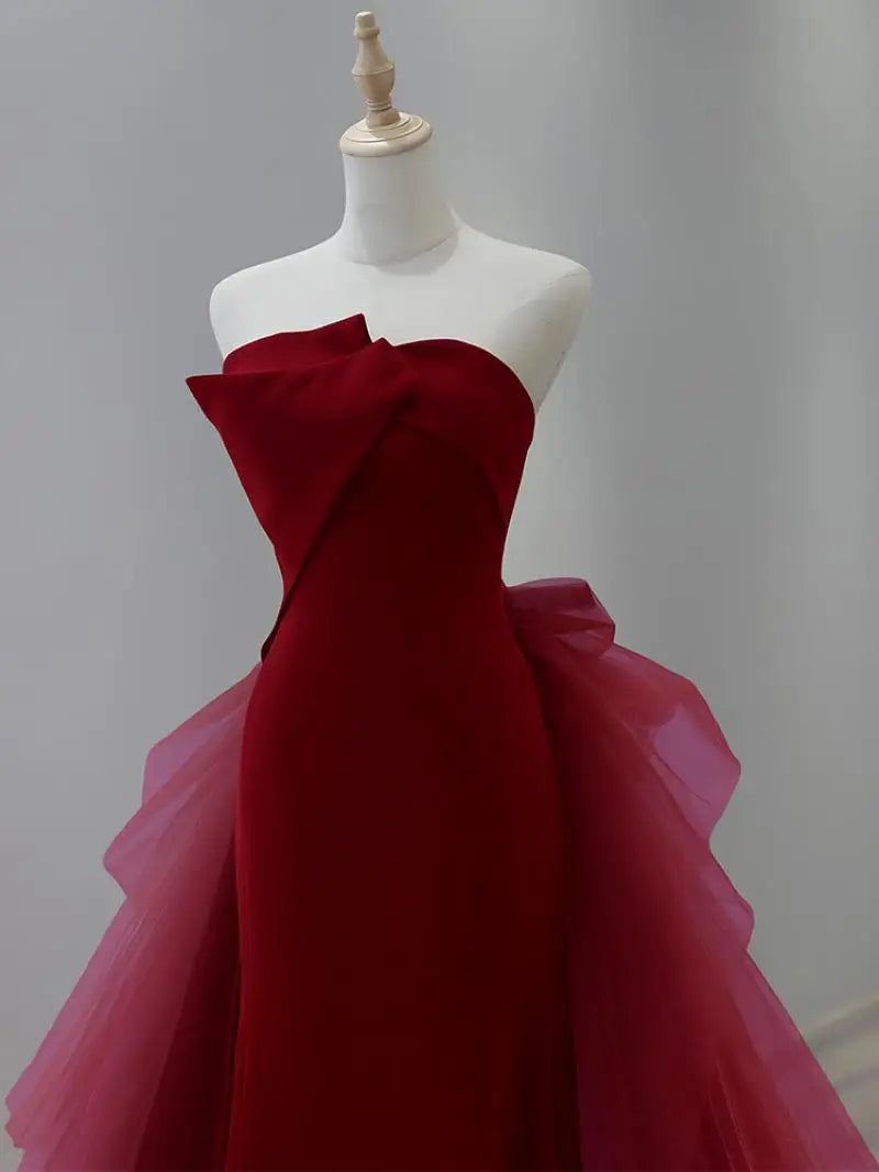 Wine Red Prom Dress Tulle Dress Off Shoulder Long Dress Princess Classic Wedding Dress 2024 Gorgeous High Quality Evening Dress