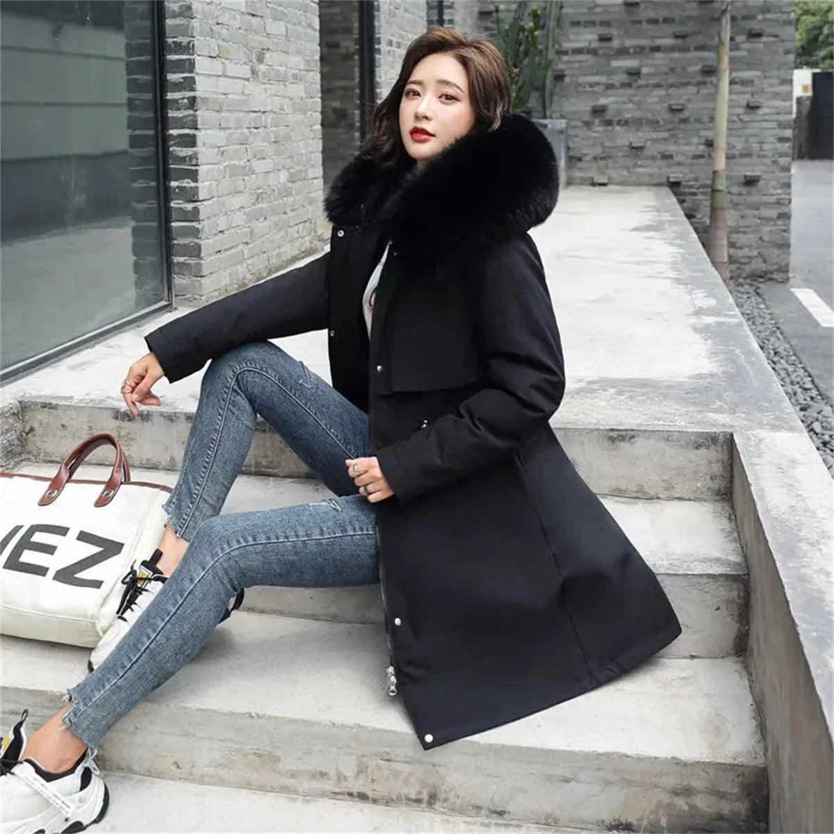 Winter Parka Jacket For Women 2025 New In Long Sleeve Clothes Fashion Hooded Vintage Coat Thick Warm Casual Medium Length Coats