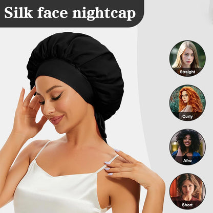 Silk Satin Hair Cap For Sleeping Bonnets For Women Round Haircare Women Headwear Night Hat Reversible Head Cover