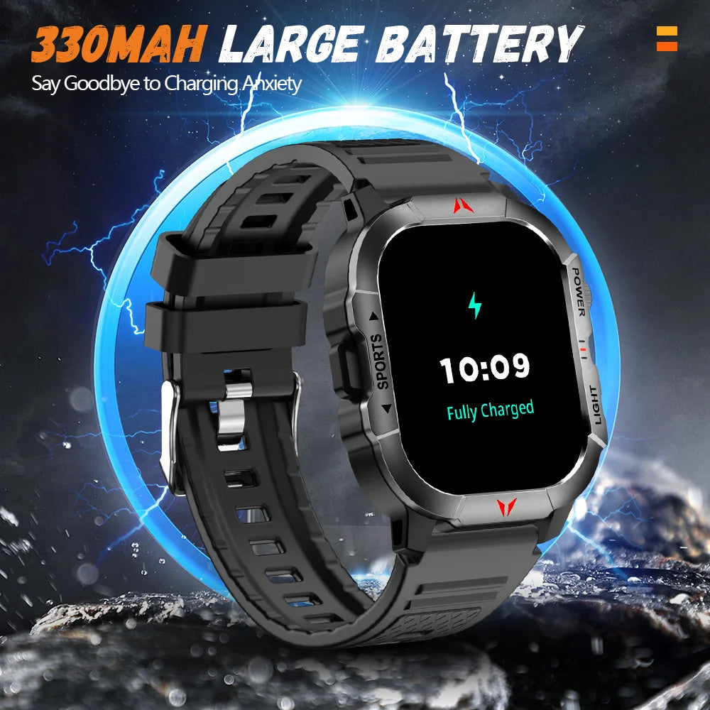 LAXASFIT New Smart Watch 2.01 Display Men Sports Watch LED Flashlight Bluetooth Call Health Monitor IP68 Waterproof Smart Watch