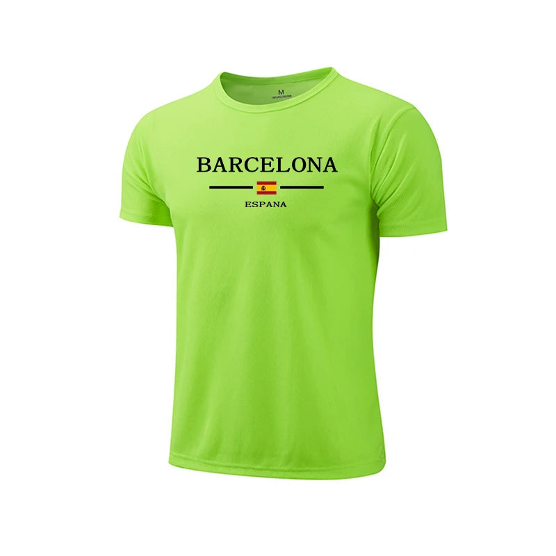 Barcelona Hot Sale Men's Summer Sports T-shirt High Quality Breathable Quickdry Tee Male Versatile Marathon Fitness Football Top