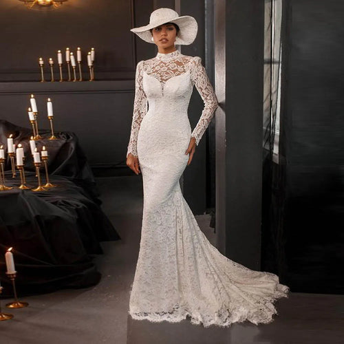 High Collar Women Wedding Dresses Gorgeous Sexy Sleeveless Mermaid Bridal Gowns Mopping Length Banquet Robe De Mariée Customized