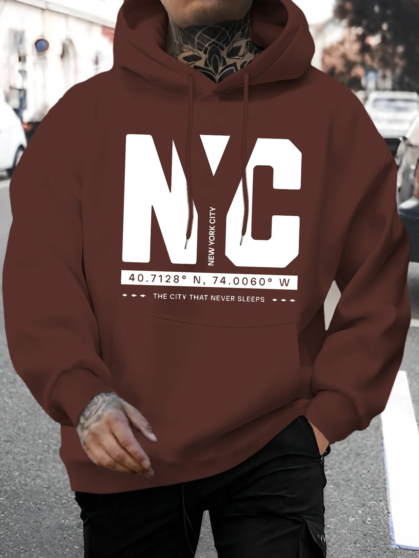 Men's autumn and winter casual fashion loose and comfortable letter print long sleeved hooded sweatshirt warm pullover