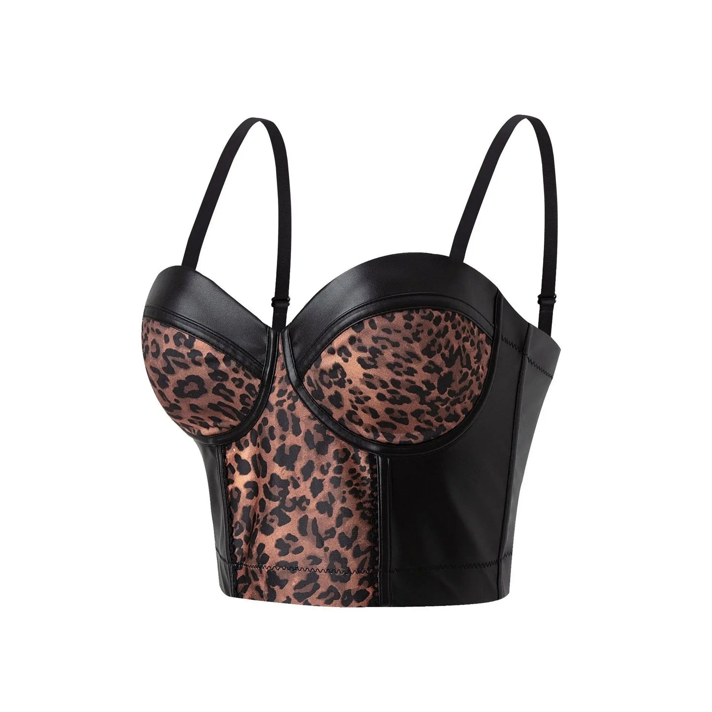 Stylish Wowen PU Leather Corset Imitation Leather Festival Clothing Bustier Lady Cropped Top Girls Punk Rock Club Party Camis