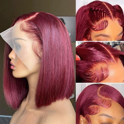 Human Hair Straight Bob Wigs 100% Human Hair 99J Burgundy Color Glueless Bob Wig Bob Wig Brazilian Straight Lace Front Human