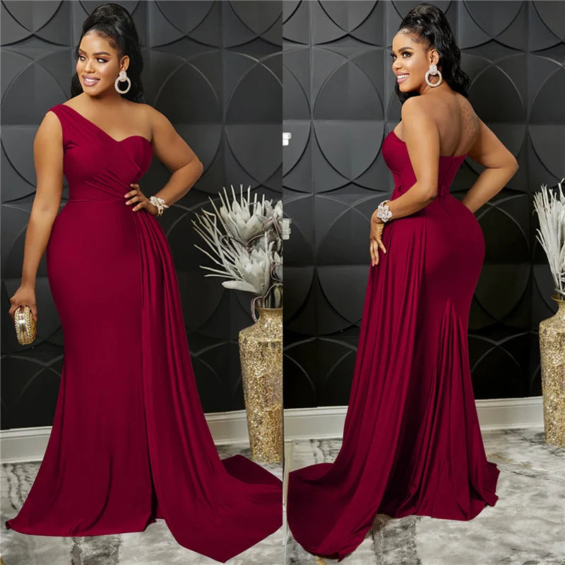 Sexy One Shoulder Elegant Evening Dresses for Women Party Night Mermaid Dress Backless Side Split Bodycon Long Dress Vestidos