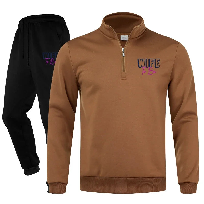 Men's Tracksuit Jogging Suit Set Workout Quarter Zip 2 Piece Printed Sweatsuit