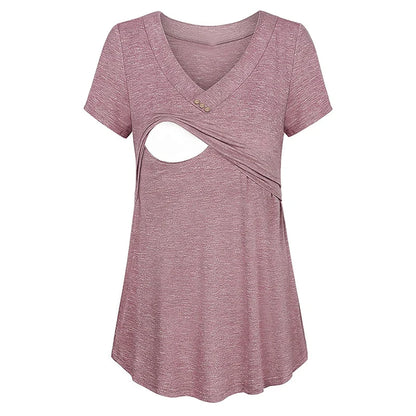 Casual Womens Maternity T-Shirt Top Summer Soild Color Short Sleeve  Tee Shirt Crew Neck Basic Nursing Tops Comfort Tee