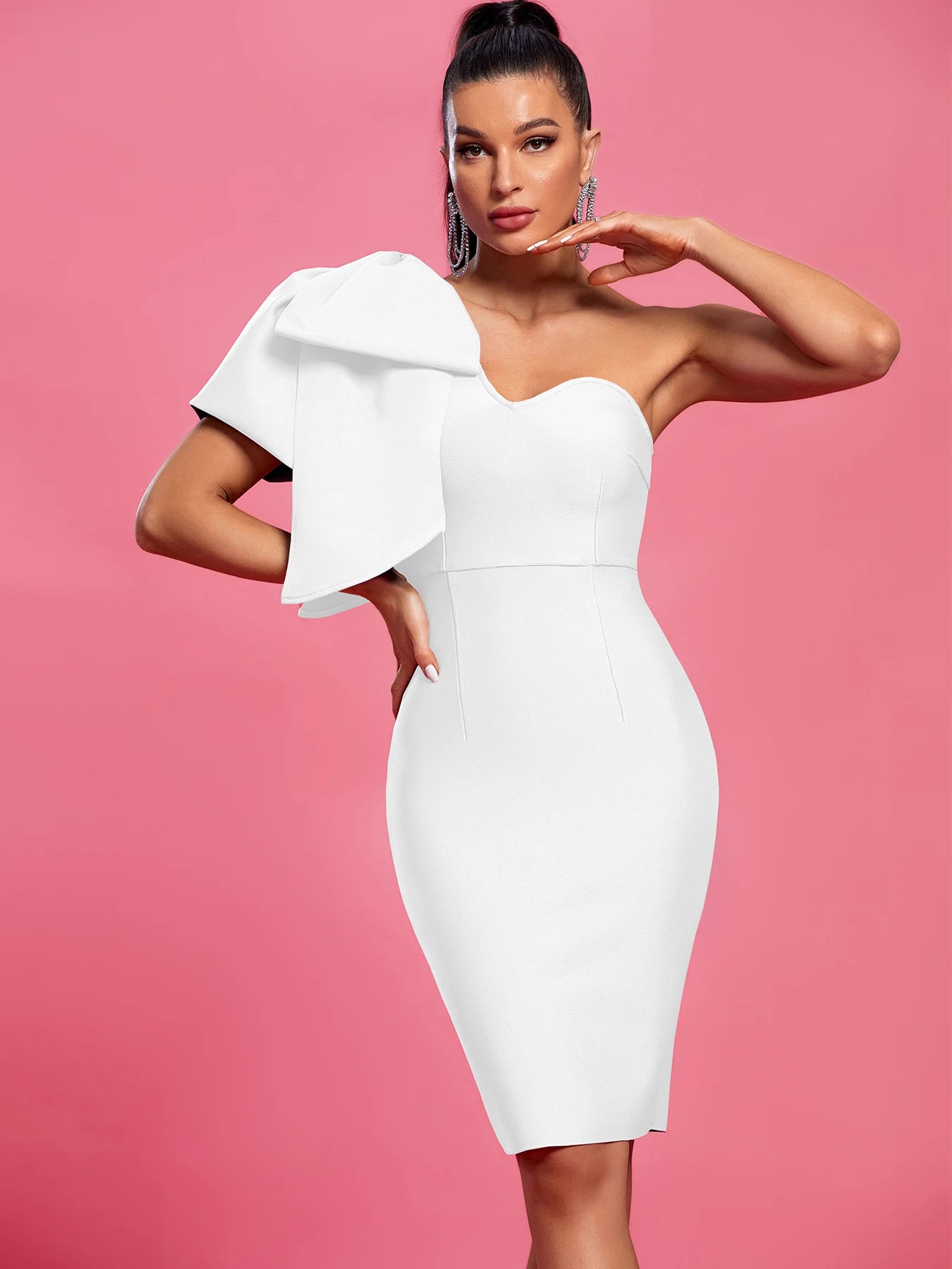 Evening Bandage Dress White Elegant Party Dresses for Women Ruffle Sexy One Shoulder Birthday Club Outfit 2023 Summer New