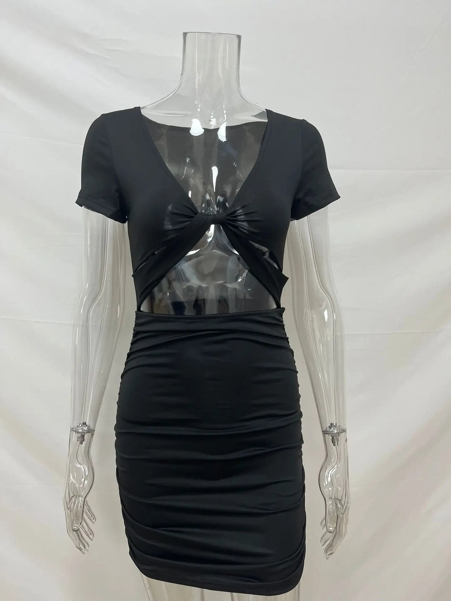 2024 cross-border women's short-sleeved summer Europe and the United States sexy V-neck Fanny pack buttock dress