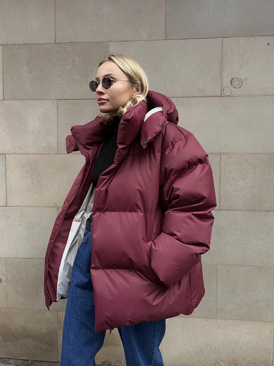 Women Winter Cotton Coat 2025 New Women Loose Cotton Padded Jacket Solid Hooded Parkas Coat Female Puffer Coat Winter Outwear