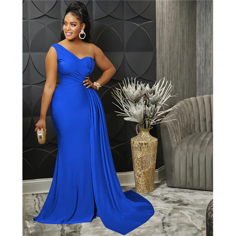 Sexy One Shoulder Elegant Evening Dresses for Women Party Night Mermaid Dress Backless Side Split Bodycon Long Dress Vestidos